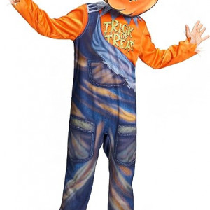 Costum de Halloween pentru copii Ikali, textil, portocaliu/albastru inchis, 8-10 ani