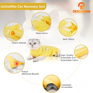 Costum de recuperare pentru pisici oUUoNNo, poliester, galben, marimea S