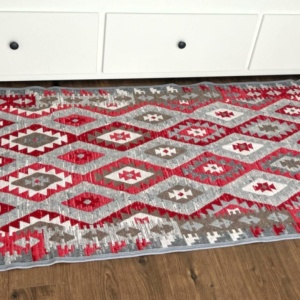 Covor traditional, cu doua fete,gri-bej, dimensiunea 80x300 cm - Img 3