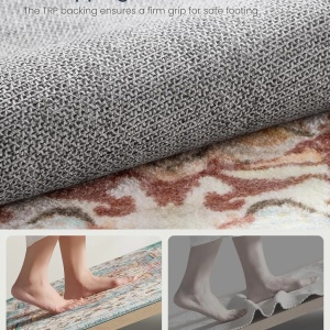 Covor vintage floral, textil, 160x230 cm, stil oriental, antiderapant, turcoaz/bej/roz - Verificat A · Re-Bloom - Img 2