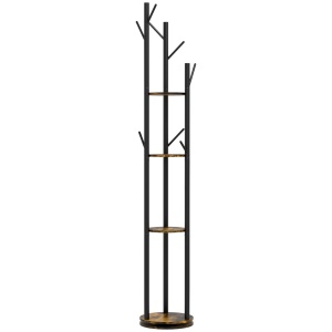 Cuier rotativ 8 carlige 4 rafturi, diametru 30 cm, inaltime 175 cm, PAL/otel, design industrial, maro rustic/negru - Verificat A · Re-Bloom