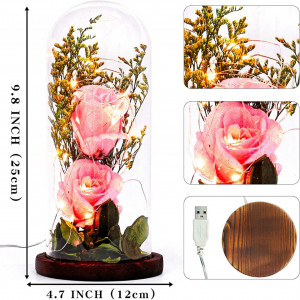 Cupola cu trandafiri Ulif, LED, sticla/plastic/lemn, multicolor, 25 x 12 cm - Img 7