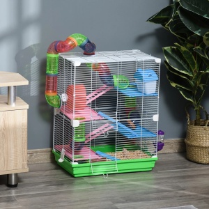 Cusca cu 5 niveluri pentru rozatoare, metal/PP/PS, 46x30x58 cm, roata Ø13x8cm, caseta 15x9x9cm, tuburi Ø5.5cm, bol + rezervor apa 80ml incluse, verde/alb - Verificat A · Re-Bloom - Img 2