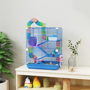 Cusca pentru hamsteri, cu tuburi si roata, 5 nivele, metal/polipropilena/PS, multicolor, 46 x 30 x 58 cm, Resigilat, Grad A - Img 4