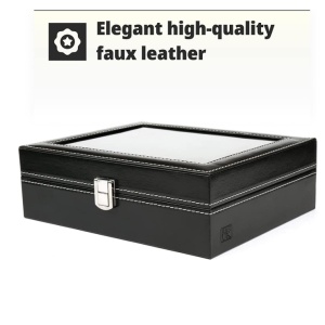 Cutie cu capac din sticla pentru 10 ceasuri, H&S, negru, cu pernite, 22.5 x 7.5 x 20.5 cm, Resigilat, Grad A