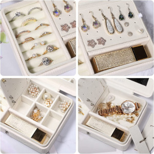 Cutie de bijuterii cu oglinda Allinside, alb, piele artificiala, 16,5 x 11,5 x 5,5 cm - Img 6