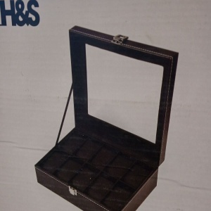 Cutie de depozitare cu capac de sticla pentru 10 ceasuri H&S, sticla/piele PU, negru, 22,5 x 7,5 x 20,5 cm, Resigilat, Grad A - Img 5