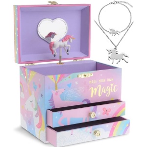 Cutie pentru bijuterii muzicala si set de bijuterii pentru fetite, Jewelkeeper, unicorn, 17x17x13 cm, resigilat