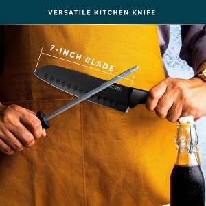 Cutit Santoku Home Hero, cu teaca, maner ergonomic, lama din inox, negru, 18 cm - Img 4