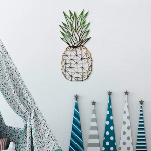 Decor de perete Re-Bloom, model ananas, metal, auriu/verde, 56 x 24 cm - Img 3