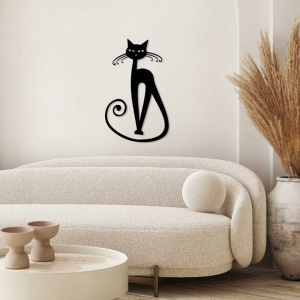Decor de perete Re-Bloom, model pisica, metal, negru, 37 x 60 cm - Img 4