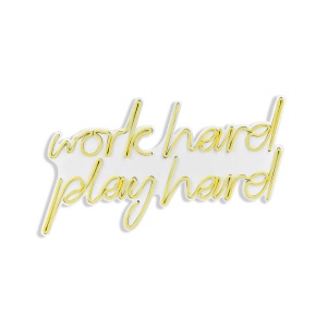 Decor de perete Re-Bloom, Work Hard Play Hard, LED, PVC, alb/galben, 55 x 36 x 2 cm