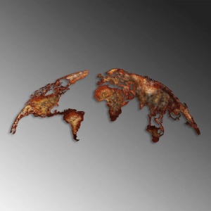 Decor de perete World Map din metal 150x59 cm, grosime 1.5mm, 3.255 kg, maro - Verificat A · Re-Bloom - Img 4