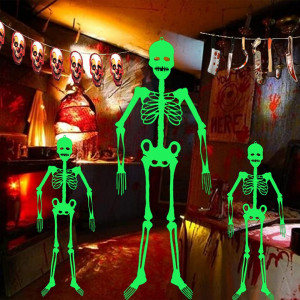 Decoratiune de Halloween schelet Lihaian, verde fluorescent, 150 x 25 x 2 cm - Img 4
