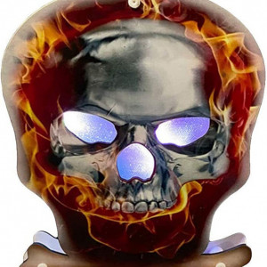 Decoratiune iluminata pentru Halloween U/N, model craniu, lemn, LED, multicolor, 19x23,5cm - Img 1