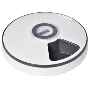Distribuitor automat hrană câini & pisici cu LED & timer, 6 boluri, Φ30,5x7,2cm, Alb/Gri - Verificat A · Re-Bloom