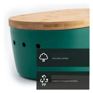 Dolce Mare cutie paine polipropilena alimentara, 38.1x25.4x15.2 cm, capac bambus cu tocator, gauri ventilatie, verde/natur - Verificat A · Re-Bloom - Img 2