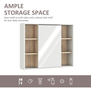 Dulap cu oglinda pentru baie, MDF/PAL/sticla, alb/natur, 60 x 14,5 x 49,4 cm, Resigilat, Grad A - Img 4