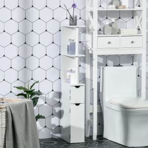 Dulap pentru baie cu 2 rafturi si 2 dulapuri Re-Bloom, MDF/PAL, 15.2x29.8x118 cm, 12 kg, alb - Verificat A · Re-Bloom - Img 3
