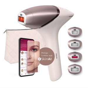 Epilator IPL Philips Lumea Seria 9900 BRI977/00, Senzor Smartskin, tehnologie SenseIQ, conectare la aplicatie cu functii Skin AI, utilizare cu sau fara fir, 450.000 impusuri, accesoriu fata, corp, axila si inghinal, Roz pudra, Resigilat, Grad A - Img 1