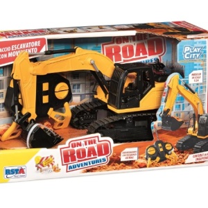 Excavator cu telecomanda de jucarie pentru copii, galben, cu senile realiste si cupa functonala, frecventa 40mhz, scara 1:24