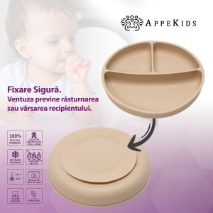 Farfurie compartimentata din silicon cu ventuza, AppeKids - Bubble Beige - Img 3