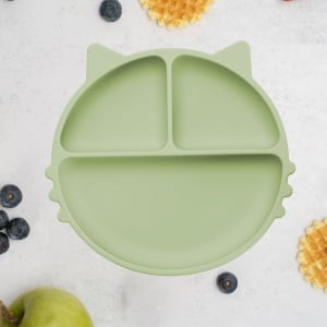 Farfurie compartimentata din silicon cu ventuza, AppeKids - Kitty - Raw Green - Img 1