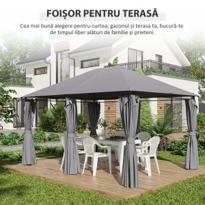 Foisor 3x4 m Re-Bloom, otel vopsit cu pulbere/poliester PA, 4x3x2.72 m, 6 perdele detasabile, stresina 1.92 m, gri/negru - Verificat A · Re-Bloom - Img 4