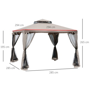 Foisor gradina 294x294x195 cm, plasa tantari 4 pereti, acoperis 2 niveluri, cadru metal, poliester, taupe - Verificat A · Re-Bloom - Img 3