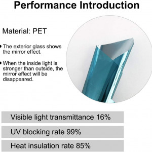 Folie de protectie UV pentru ferestre cu efect de oglinda Sourcing Map, PET, albastru, 60 x 200 cm - Img 5