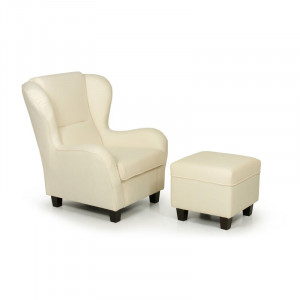 Fotoliu cu scaun pentru picioare Dunmire, textil, bej, 101 x 90 x 92 cm - Img 1