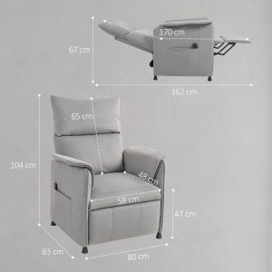 Fotoliu electric rabatabil cu telecomanda 80x83x104 cm, pozitie relaxata 80x170x67 cm, catifea 100% poliester, cadru otel, 135 kg, gri - Verificat A · Re-Bloom - Img 3