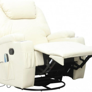 Fotoliu recliner Cinemo, cu masaj, incalzire, rotativ si cu suport pentru bauturi, piele naturala, crem - Img 6