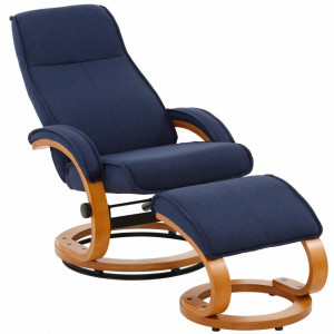 Fotoliu recliner Paris cu taburet otoman, tesatura/lemn, albastru/maro, 67 x 107 x 78 cm - Img 6