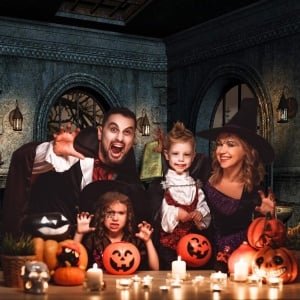 Fundal foto pentru Halloween Aiikes, vinil, negru/maro, 240 x 240 cm