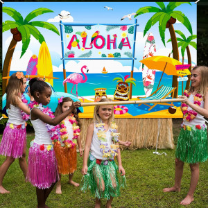 Fundal foto pentru petreceri hawaiiene HOWAF, poliester, multicolor, 185 x 110 cm 