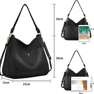 Geanta pentru femei KTMOUW, piele PU, negru, 25 x 30 x 12 cm - Img 5