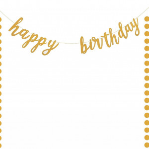 Ghirlanda aniversara "Happy Birthday" LANMOK , hartie, auriu, 250 x 13 cm - Img 1