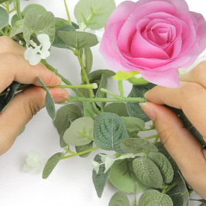 Ghirlanda artificiala cu trandafiri Homodeco, plastic/matase, verde/roz, 185 cm - Img 3