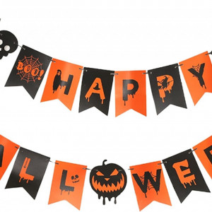 Ghirlanda Happy Halloween Goldrock, hartie/textil, portocaliu/negru