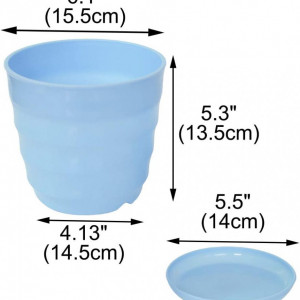 Ghiveci cu tava pentru plante Sourcing, plastic, albastru,14,5 x 13,5 x 15,5 cm /14 cm - Img 3