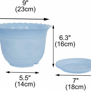 Ghiveci cu tava pentru plante Sourcing, plastic, albastru, 23 X 14 X 16 cm /18 cm - Img 5