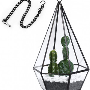Ghiveci pentru plante Asvert, metal/sticla, transparent/negru, 19,5 x 5,5 x 7 cm - Img 1