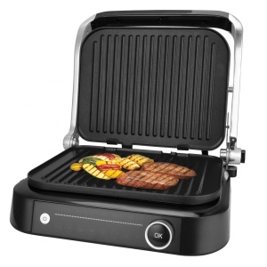 Grill electric Fram FEG-2100SSBK, Putere 2100W, Deschidere 180˚, Placi detasabile, 7 programe presetate, Temperatura reglabila, Argintiu/Negru - Img 2