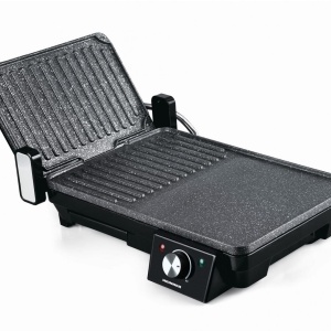 Grill electric Heinner HEG-F20002P, Putere 2000W, Deschidere 105° si 180°, Invelis marmura anti-adeziv, Negru - Img 2