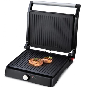 Grill electric Heinner HEPG-F2000BKSS, Putere 2000W, Placi fixe antiadezive, Deschidere 180°, Temperatura reglabila, Negru/Inox - Img 3