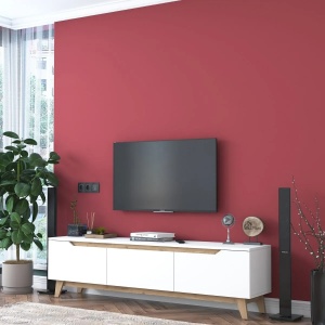 Hanah Home comoda TV, PAL melaminat 18mm, 180x35x48.6 cm, montare perete, alb/nuc - Verificat A · Re-Bloom - Img 6
