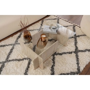 Hanah Home masuta de cafea 105x65x30 cm, blat sticla calita 100%, cadru PAL 18mm melaminat, travertin - Verificat A · Re-Bloom - Img 6