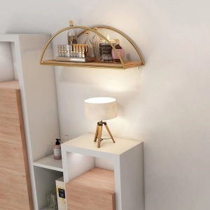 Hanah Home raft de perete, lemn masiv 100% + suporturi metalice, 41x17x16 cm, capacitate 3kg, auriu/maro - Verificat A · Re-Bloom - Img 4