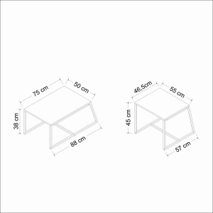 Hanah Home set 2 masute de cafea, PAL 18mm melaminat, cadru metal, masuta mare 75x50x38 cm si masuta mica 55x57x45 cm, travertin si negru - Verificat A · Re-Bloom - Img 6